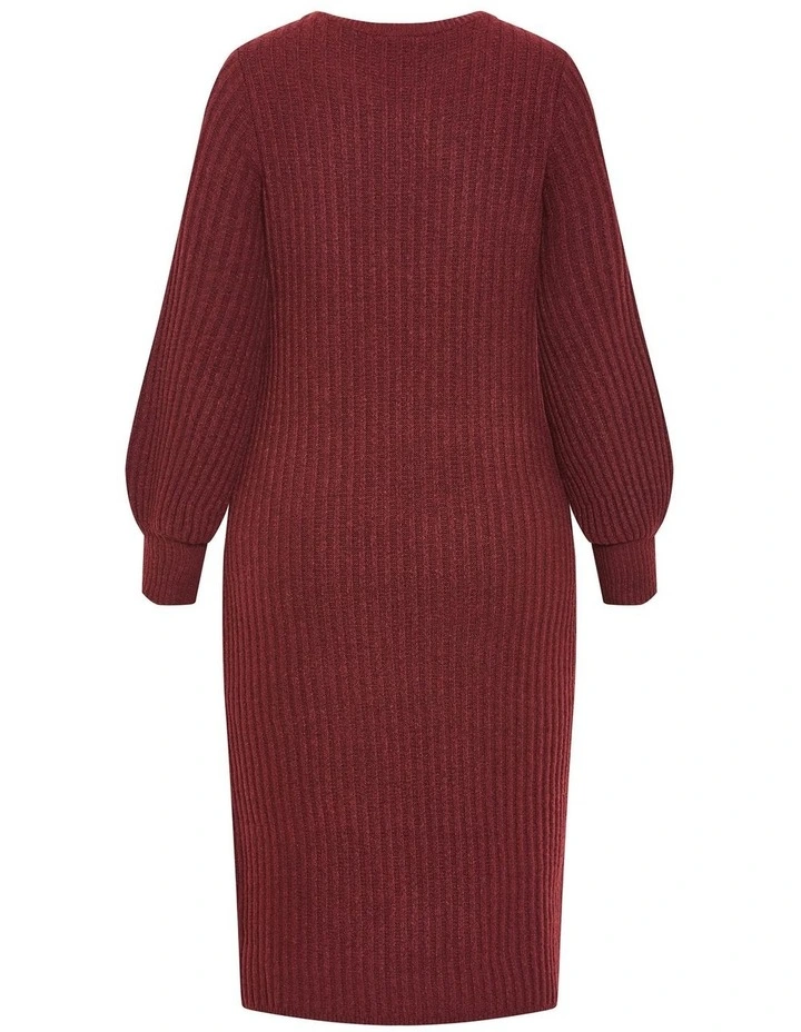 Sarah Long Sleeve Rib Dress in Bordeaux image 4