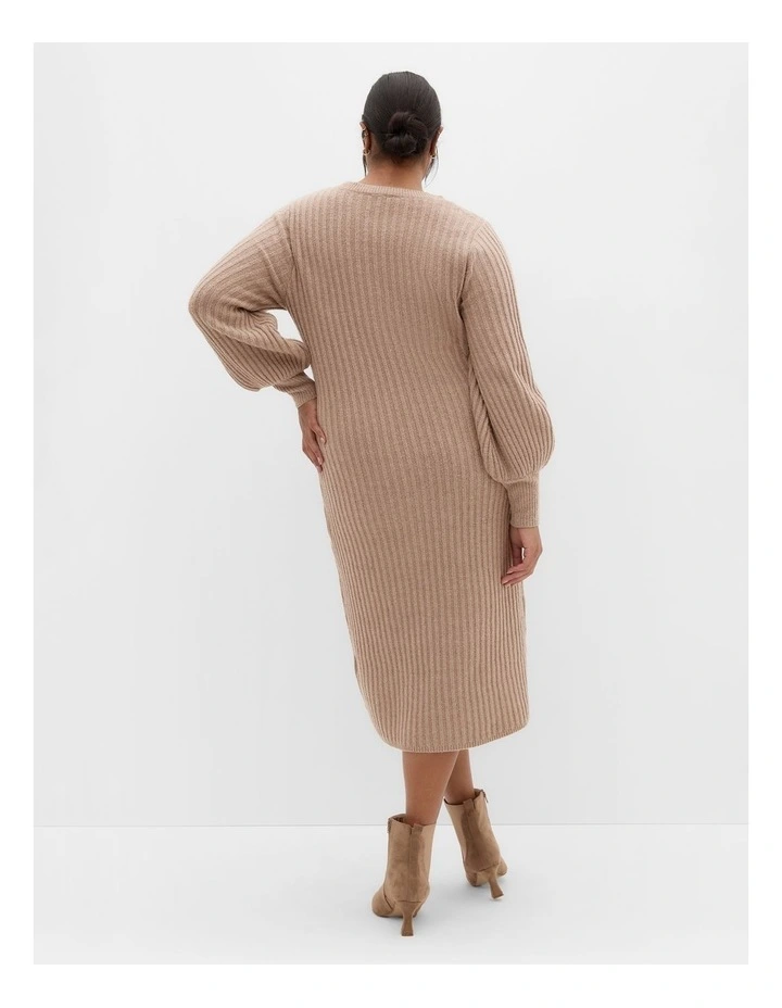 Sarah Long Sleeve Rib Dress in Mushroom image 2