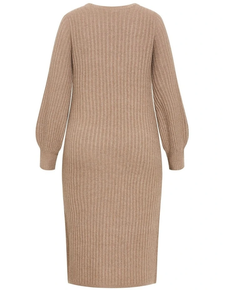 Sarah Long Sleeve Rib Dress in Mushroom image 4