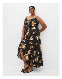 Aruba Frill Print Maxi Dress in Black