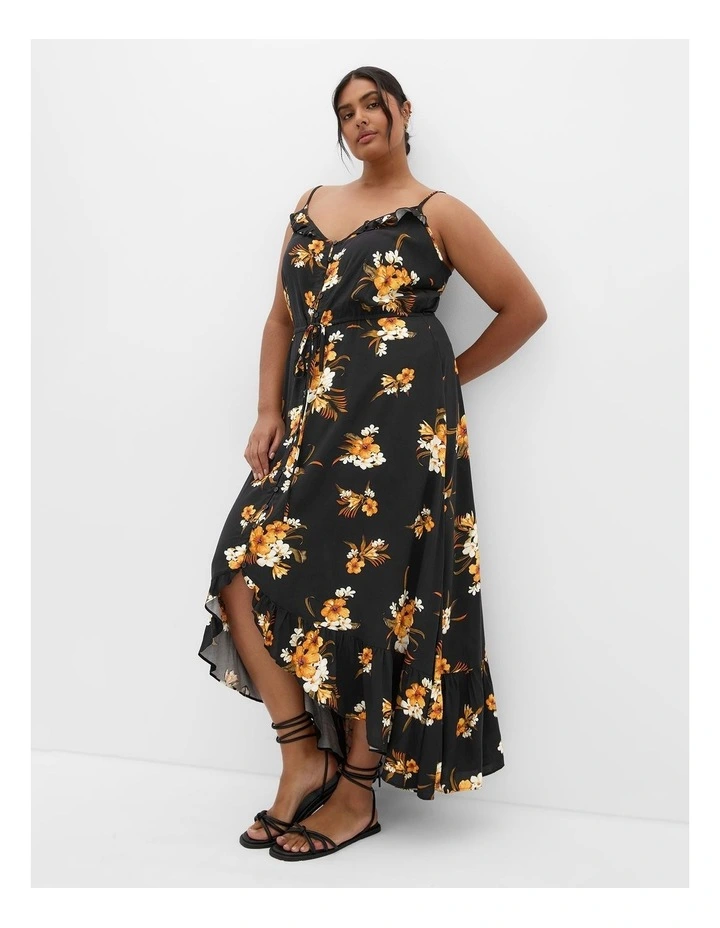 Aruba Frill Print Maxi Dress in Black image 1