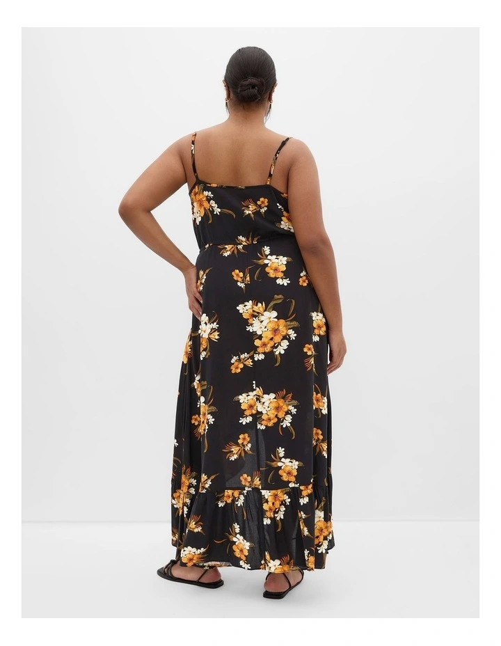 Aruba Frill Print Maxi Dress in Black image 2