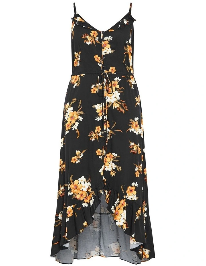 Aruba Frill Print Maxi Dress in Black image 3