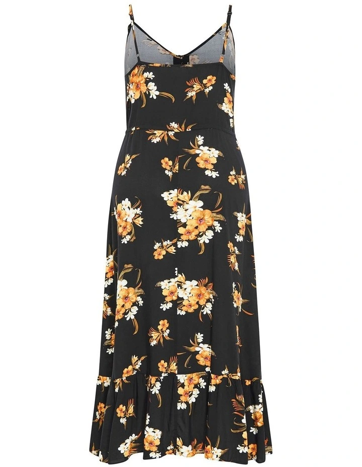 Aruba Frill Print Maxi Dress in Black image 4