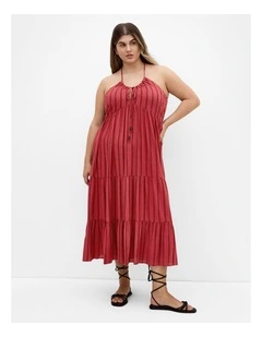 Caribbean Halter Stripe Midi Dress in Rust