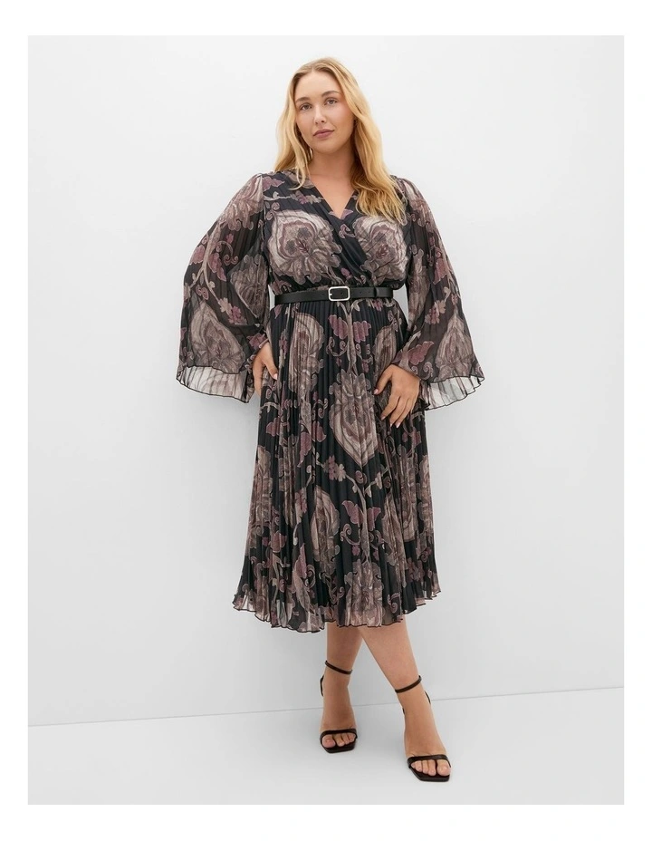 Eloise Pleat Belted Midi Dress in Dark Chocolate image 1