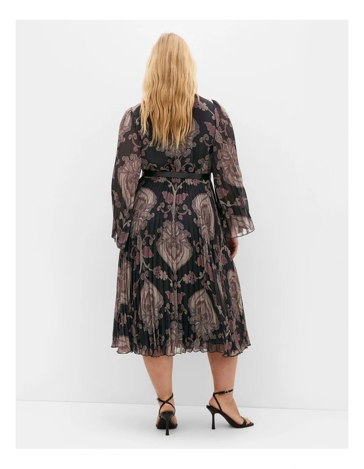 Eloise Pleat Belted Midi Dress in Dark Chocolate image 2