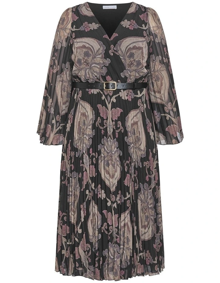 Eloise Pleat Belted Midi Dress in Dark Chocolate image 3