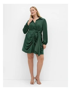 Lianna Gathered Mini Dress in Emerald