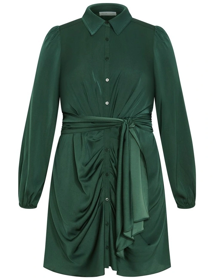 Lianna Gathered Mini Dress in Emerald image 3
