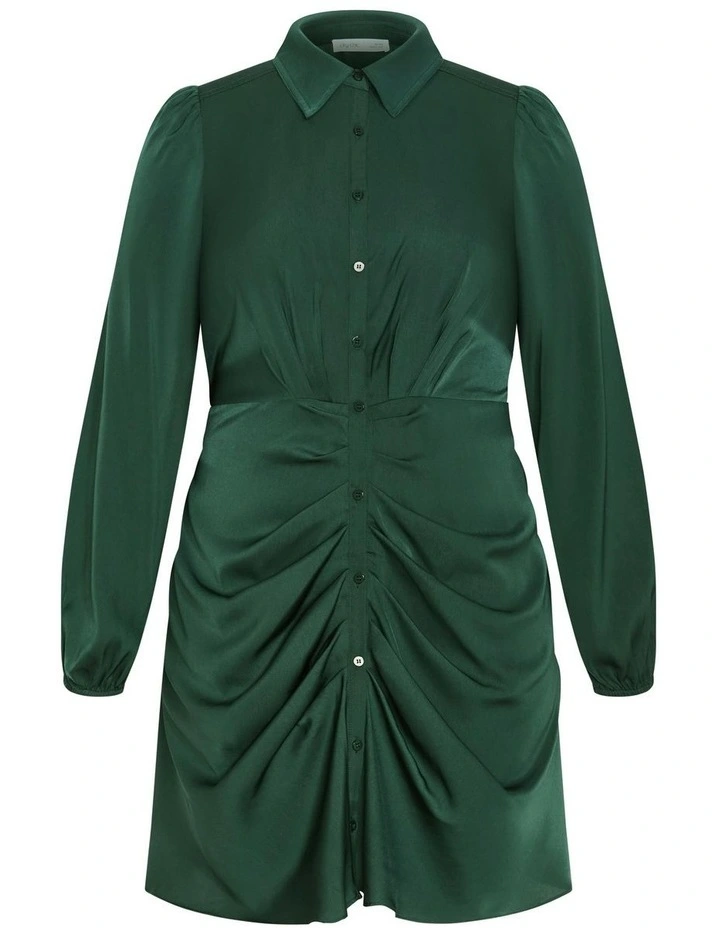Lianna Gathered Mini Dress in Emerald image 6
