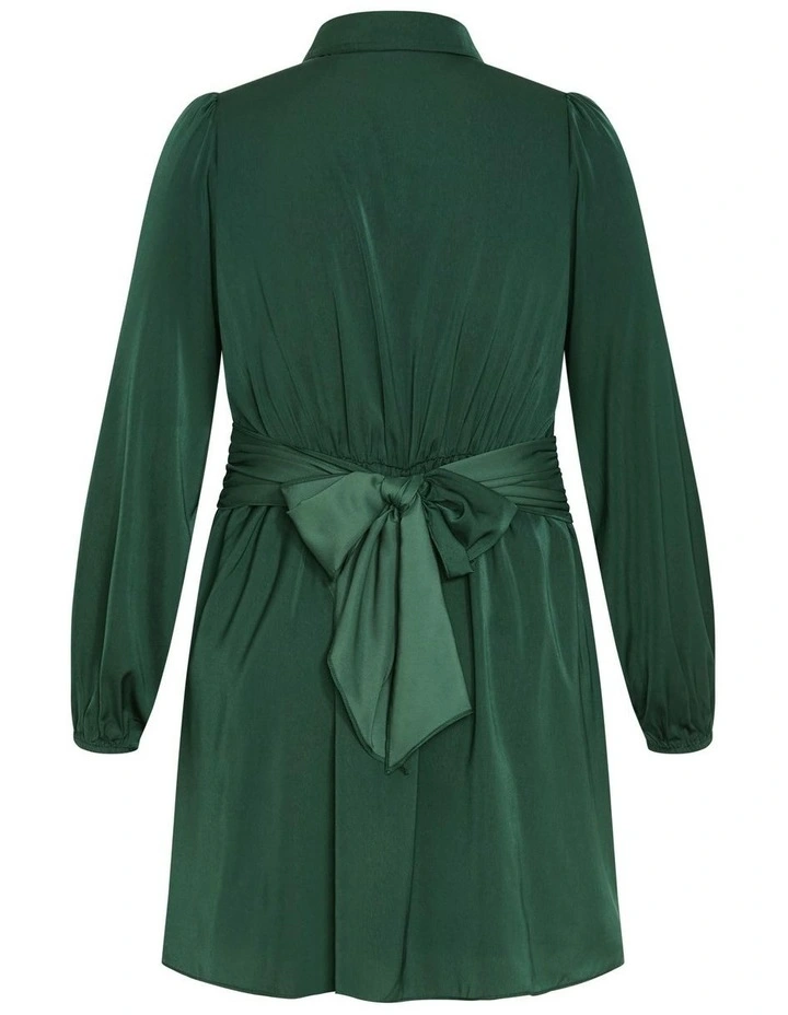 Lianna Gathered Mini Dress in Emerald image 7