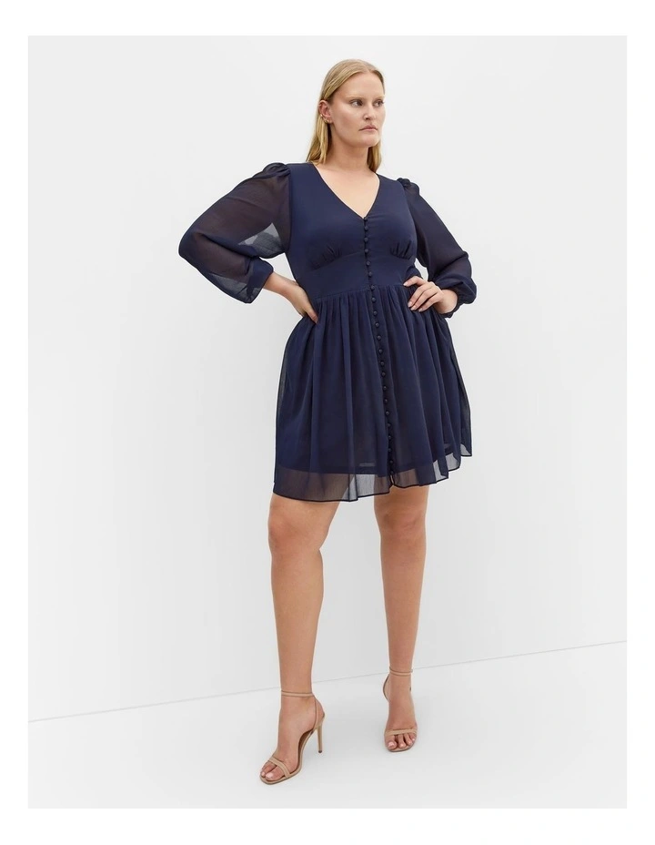 Serina V Neck Mini Dress in Navy image 1