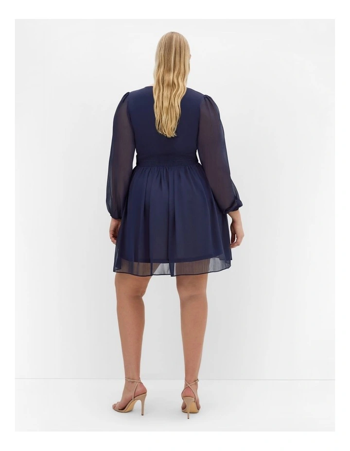Serina V Neck Mini Dress in Navy image 2