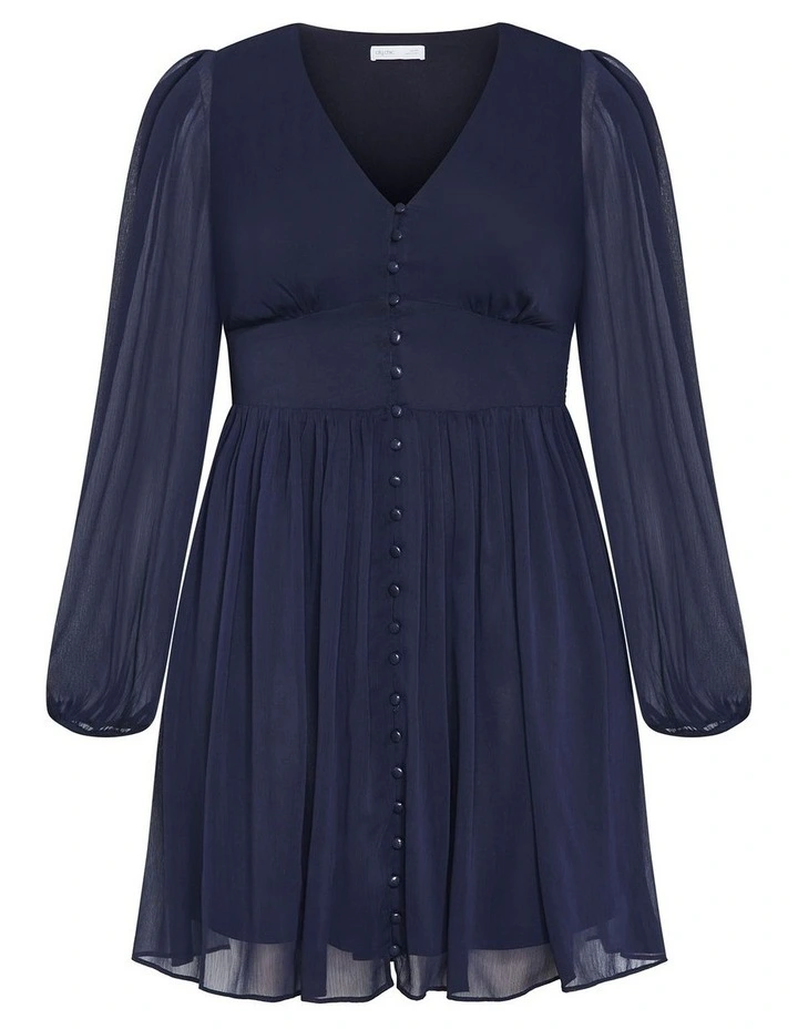 Serina V Neck Mini Dress in Navy image 3