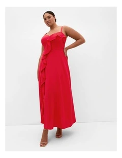 Catalina Ruffle Maxi Dress in Red