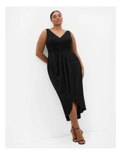 Cherish V Drape Maxi Dress in Black