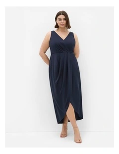 Cherish V Drape Maxi Dress in Navy