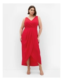 Cherish V Drape Maxi Dress in Red