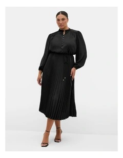 Halle Long Sleeve Button Dress in Black