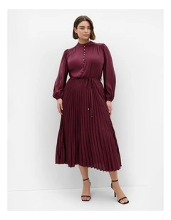 Halle Long Sleeve Button Dress in Bordeaux
