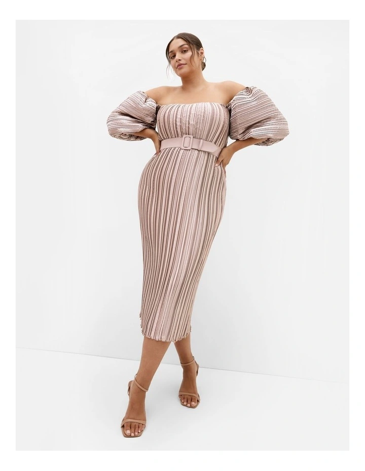 Krista Pleat Midi Dress in champagne image 1