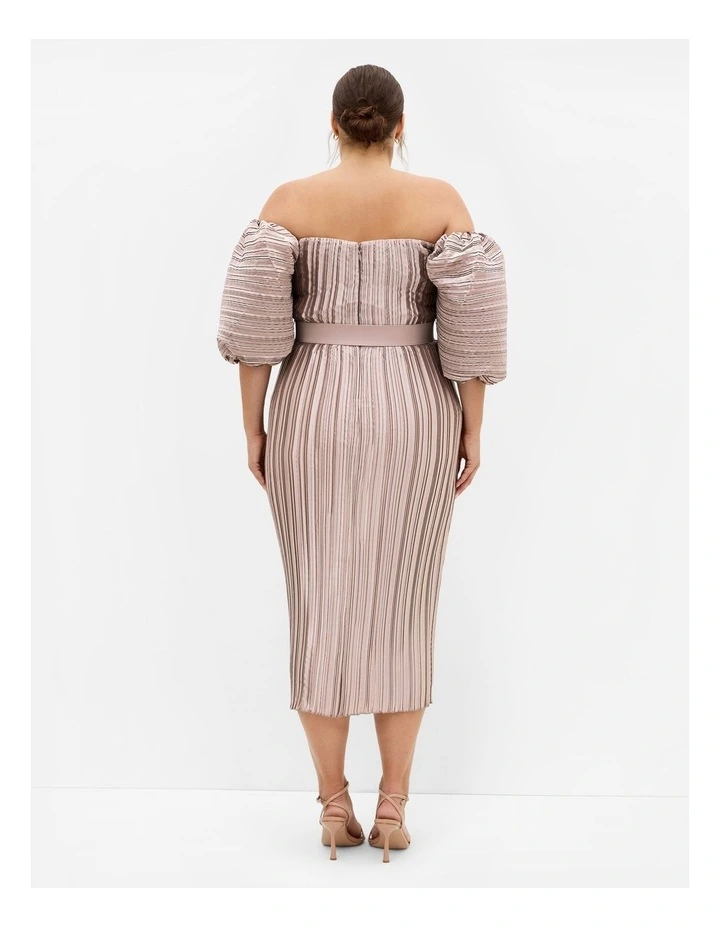 Krista Pleat Midi Dress in champagne image 2