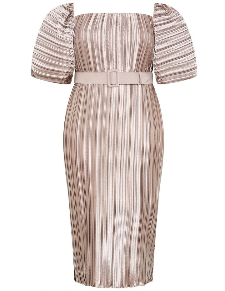 Krista Pleat Midi Dress in champagne image 3