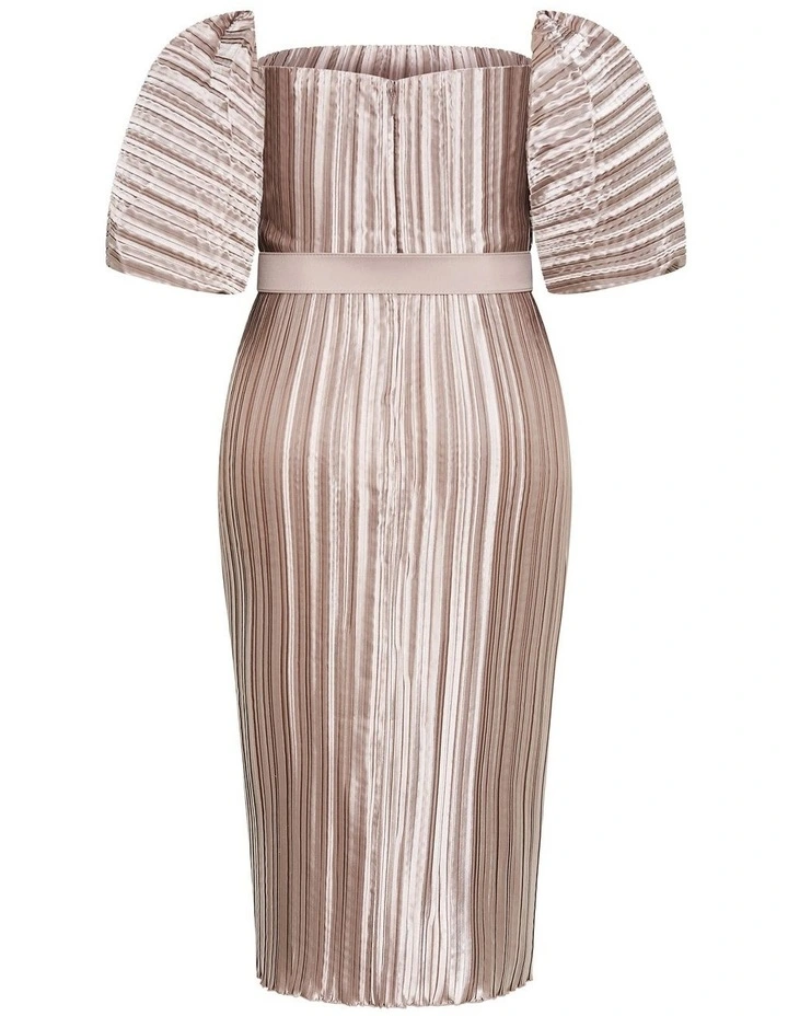 Krista Pleat Midi Dress in champagne image 4