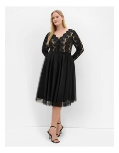 Rare Beauty Lace Midi Dress in Black