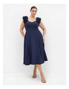 Roselyn Ruffle Tulle Midi Dress in Navy