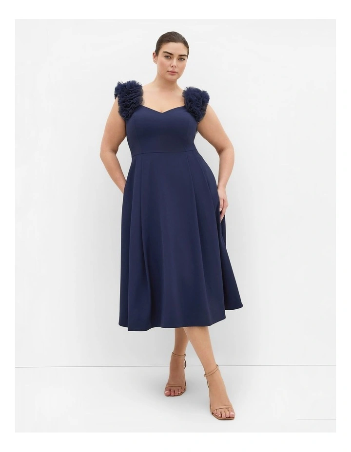 Roselyn Ruffle Tulle Midi Dress in Navy image 1