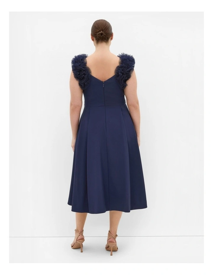 Roselyn Ruffle Tulle Midi Dress in Navy image 2