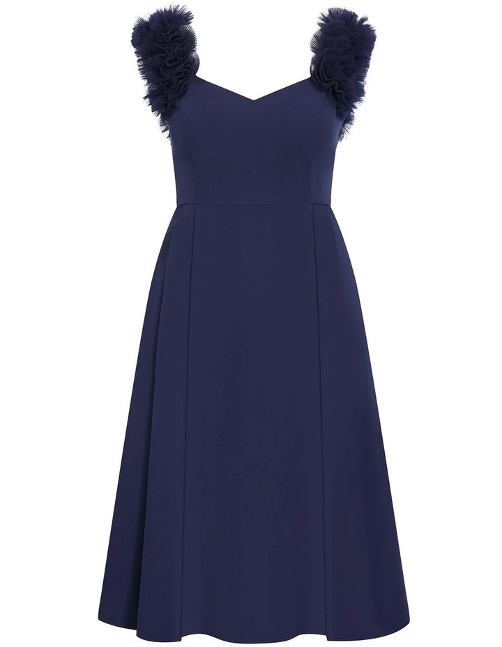 Roselyn Ruffle Tulle Midi Dress in Navy image 3