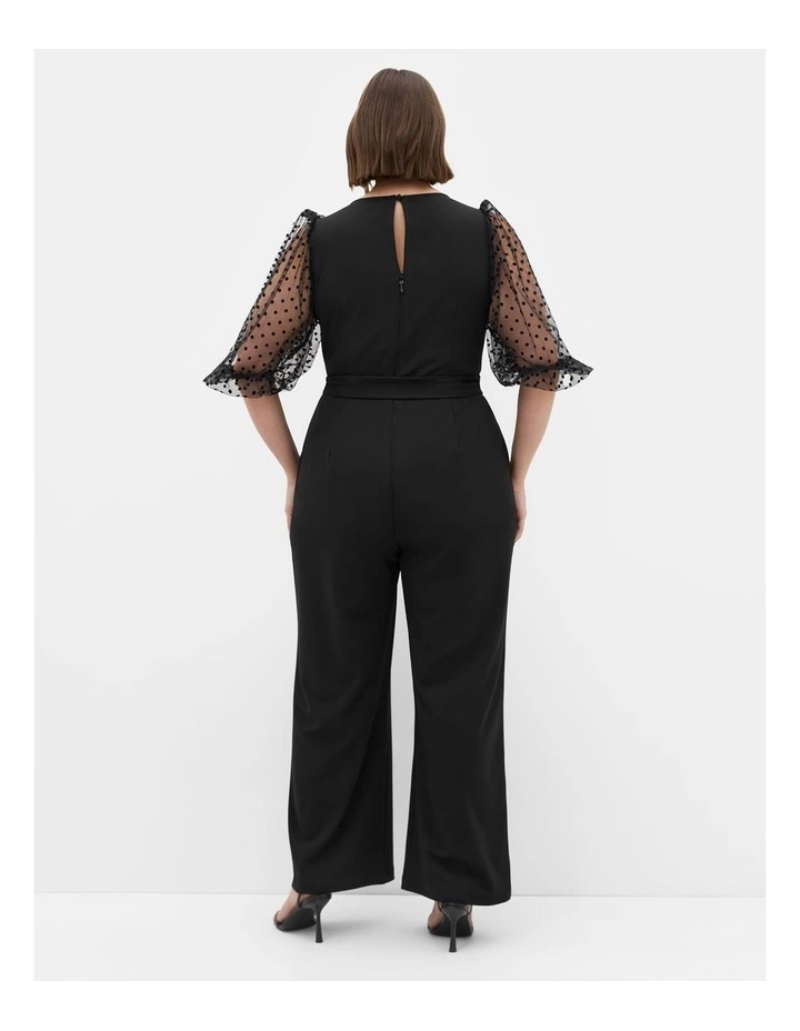 Asher Spot Mesh Sleeve Jumpsuit in Black image 2