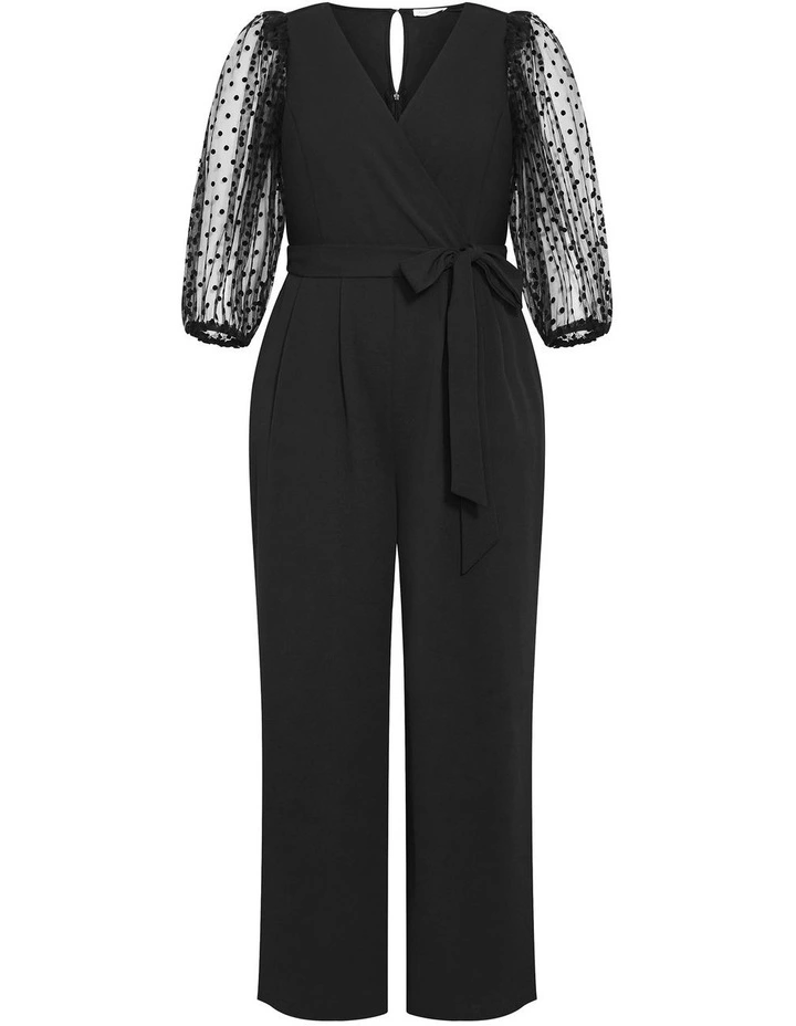 Asher Spot Mesh Sleeve Jumpsuit in Black image 3