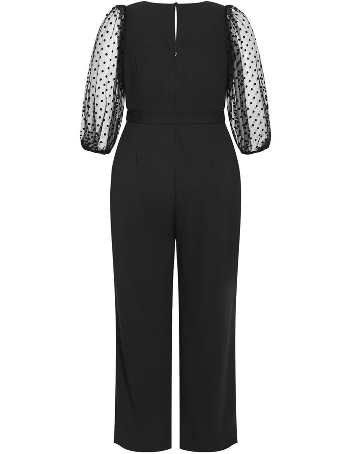 Asher Spot Mesh Sleeve Jumpsuit in Black image 4