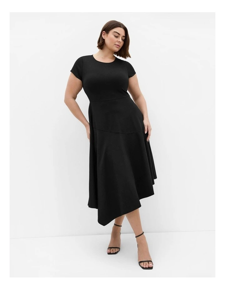 Ponte Flare Midi Dress in Black image 1