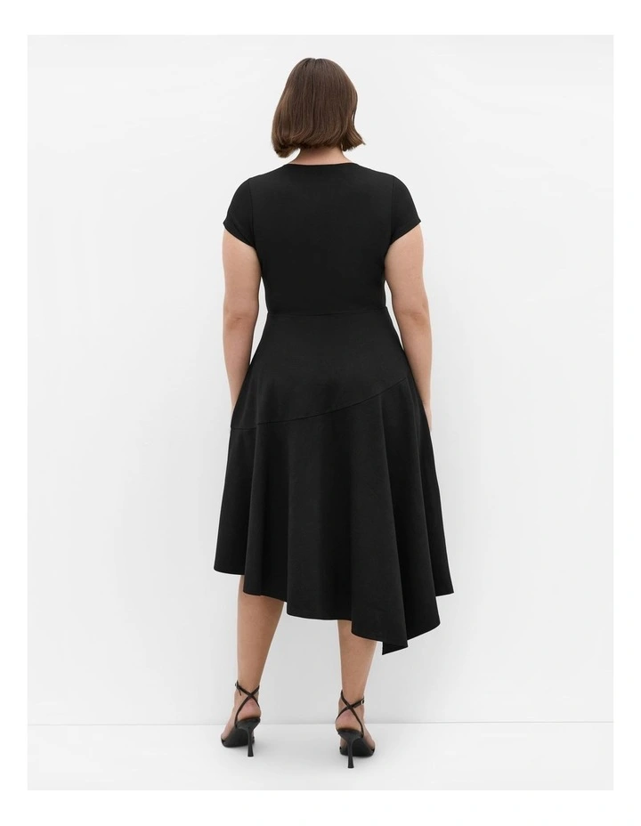 Ponte Flare Midi Dress in Black image 2