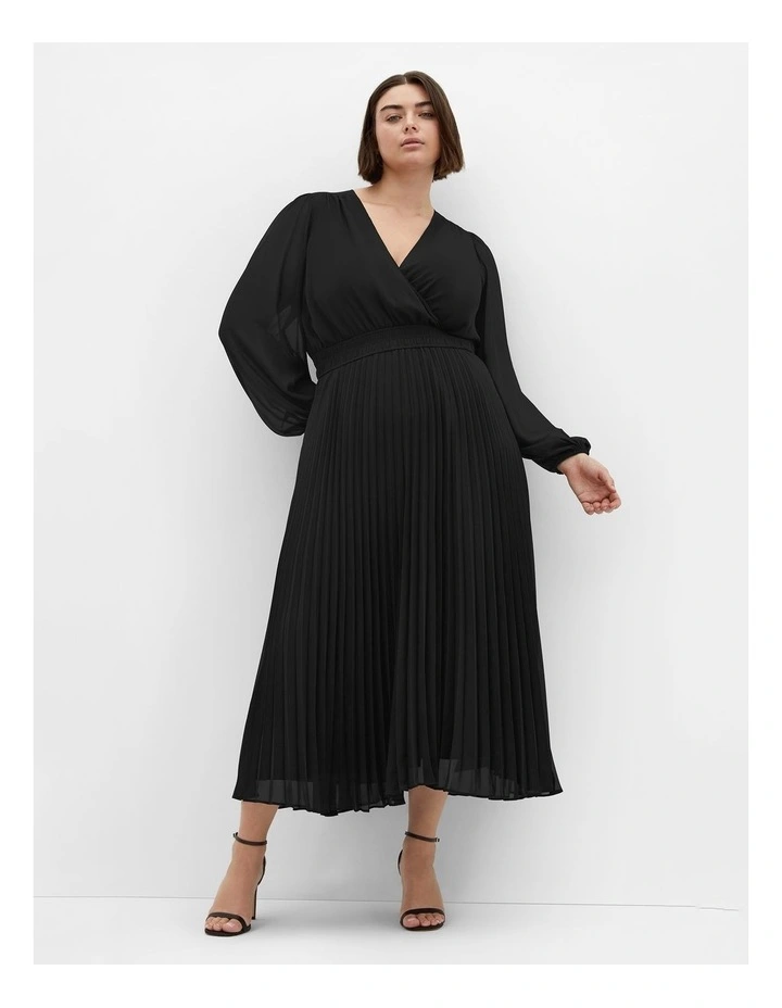 Finley Sheer Pleat Dress in Black image 1