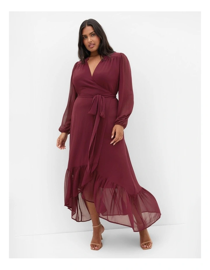 Rylie Wrap Maxi Dress in Burgundy image 1