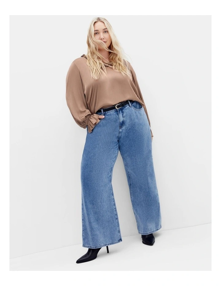 Maia Ruffle V Neck Top in Almond image 1
