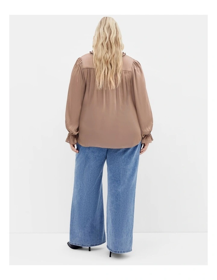 Maia Ruffle V Neck Top in Almond image 2