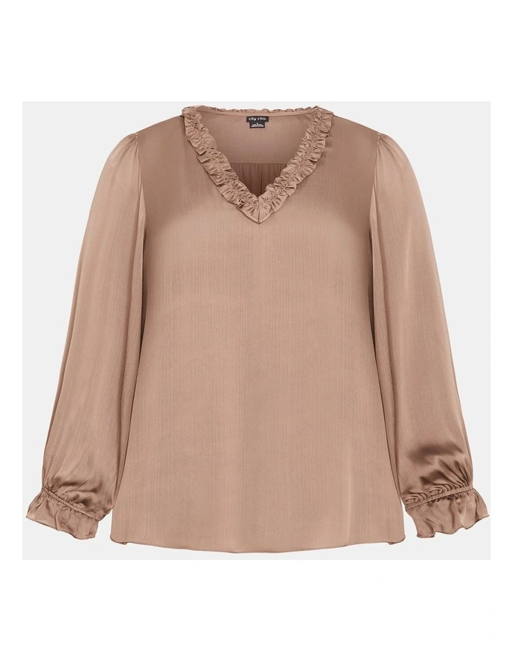 Maia Ruffle V Neck Top in Almond image 3