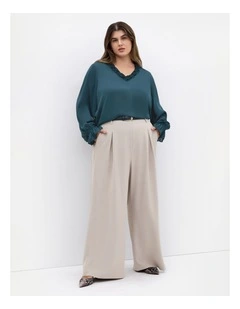 Maia Ruffle V Neck Top in Teal