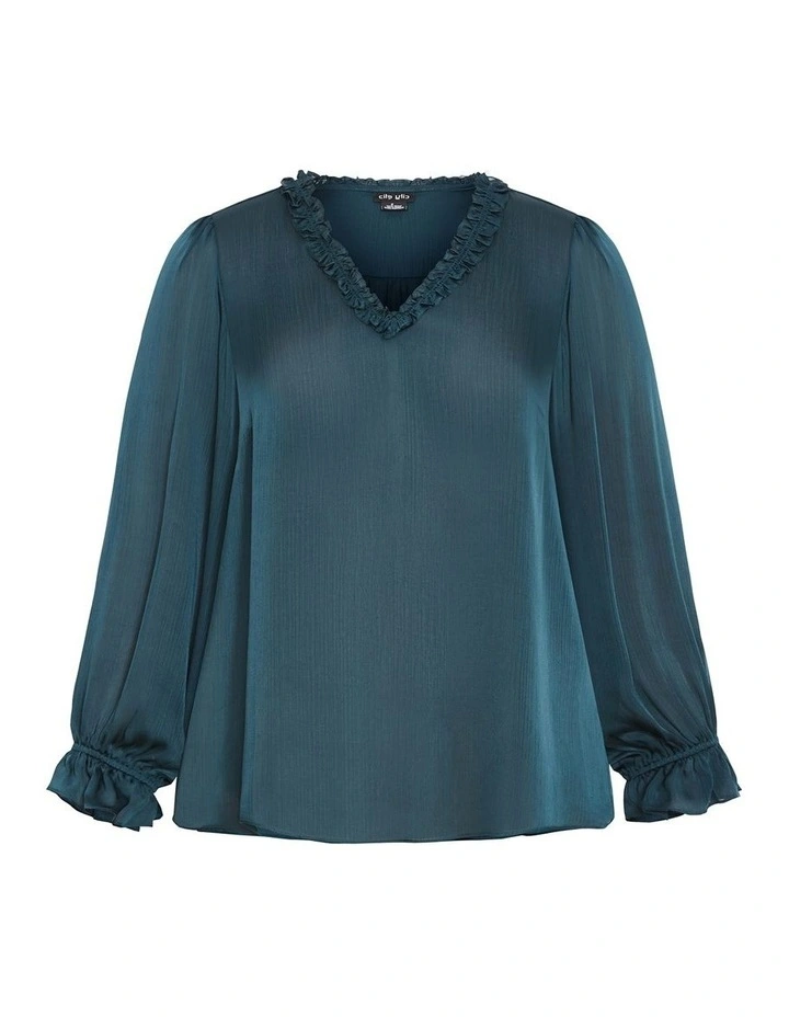 Maia Ruffle V Neck Top in Teal image 3