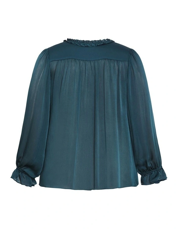 Maia Ruffle V Neck Top in Teal image 4