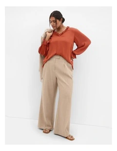 Maia Ruffle V Neck Top in Toffee