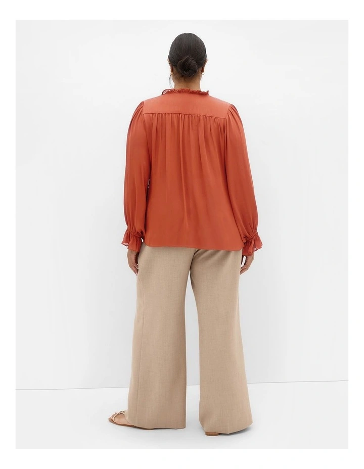 Maia Ruffle V Neck Top in Toffee image 2