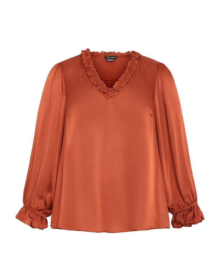 Maia Ruffle V Neck Top in Toffee image 3